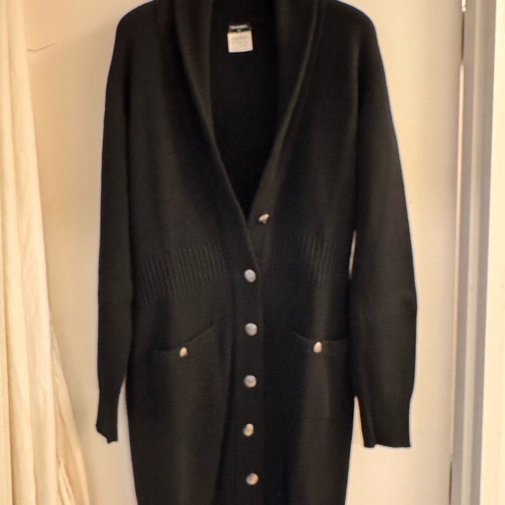 CHANEL Black Cardigan with Silver Buttons